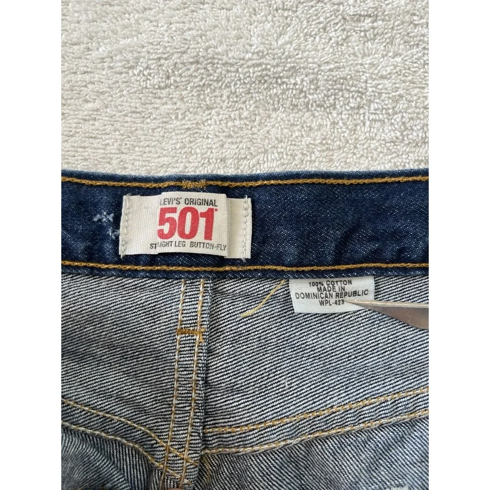 Vintage Levi's 501 Button Fly Jeans Mens 38x33 Red Batwing Distressed Dark‎ Wash